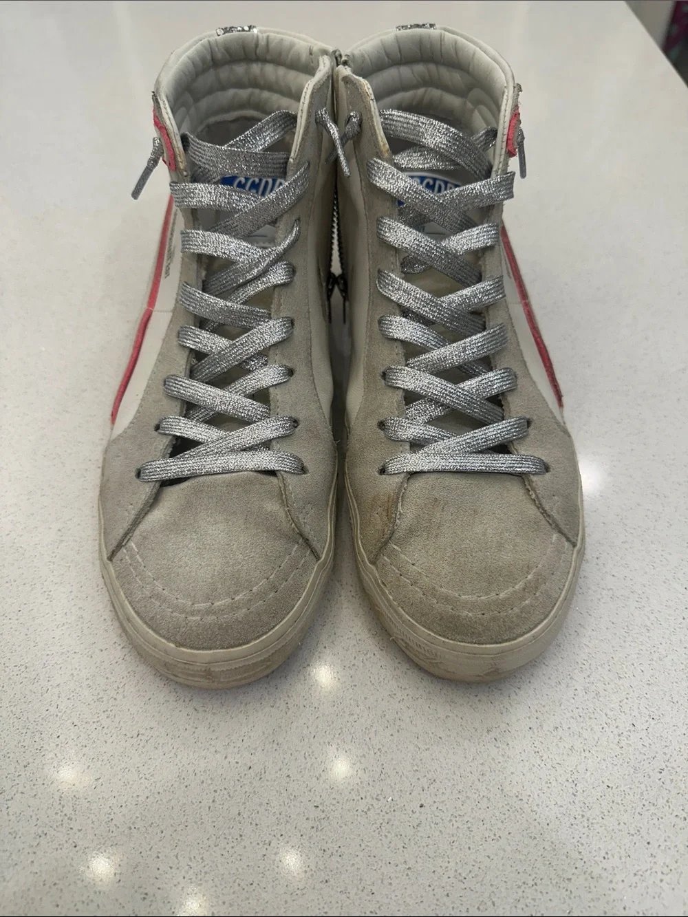Golden Goose Style High-Top Sneaker with Pink Accent size 39